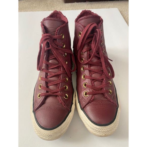 Fleece-Lined Leather Converse Chuck Taylor All Star Hi-Tops Sz 8.5 - Picture 2 of 8